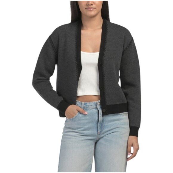 THEORY Merino Wool Blend Blanket Stitch Cardigan - Picture 1 of 3